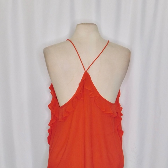 J. CREW Drapey Ruffle Tank Top Airy Chiffon Orange Red Gauzy Ruffles X-Large - Picture 10 of 15